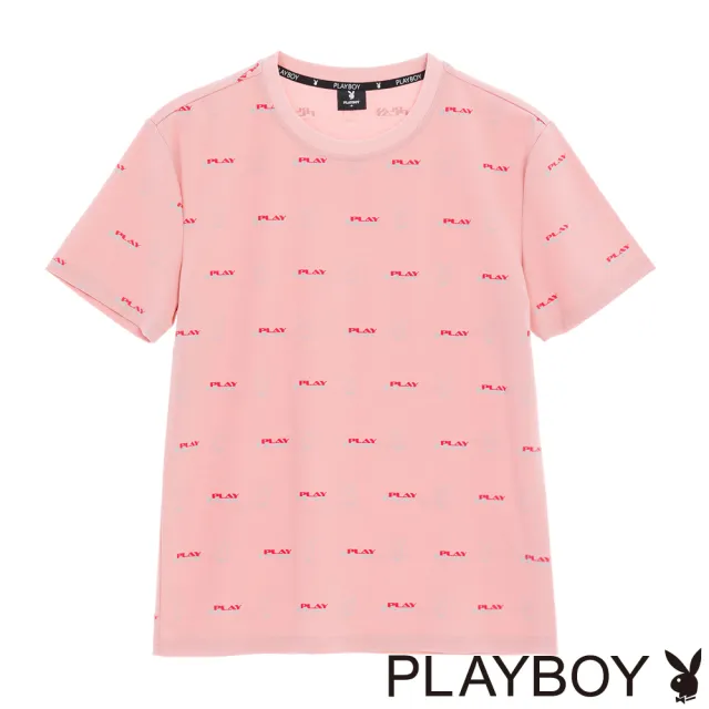 【PLAYBOY】天絲滿版印花圓領上衣(粉色)