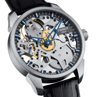【TISSOT 天梭 官方授權】T-CLASSIC系列 鏤空手動上鍊 機械腕錶 母親節 禮物 推薦(T0704051641100)