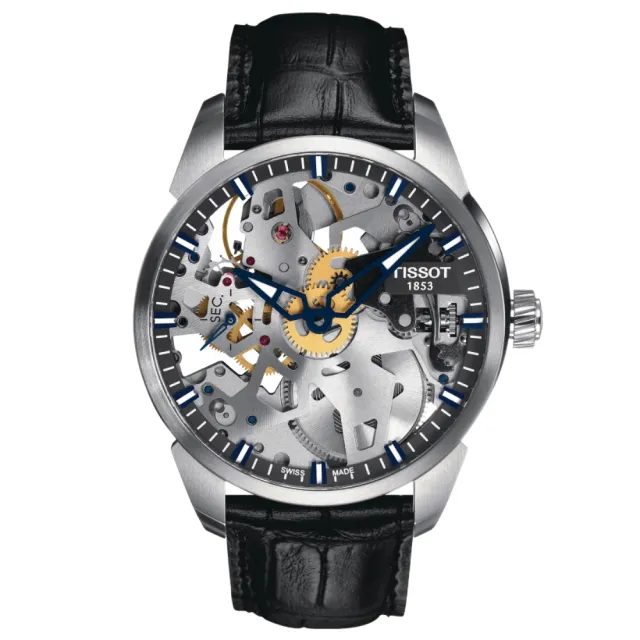 【TISSOT 天梭】鏤空手動上鍊 機械腕錶 錶 週年慶 雙11 (T0704051641100)