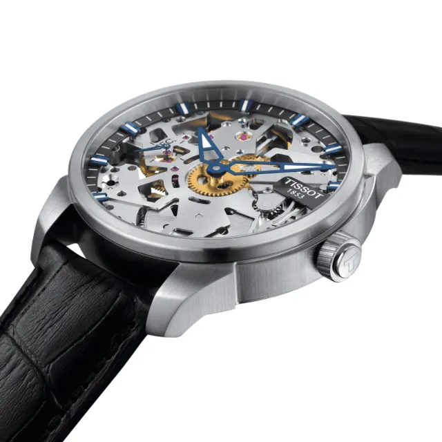 【TISSOT 天梭】鏤空手動上鍊 機械腕錶 錶 週年慶 雙11 (T0704051641100)