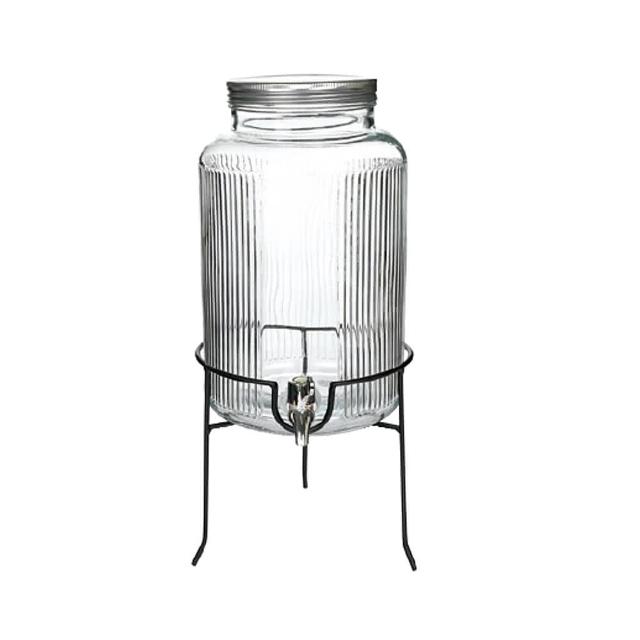 【日本FOREVER】夏天必備派對玻璃果汁飲料桶/不銹鋼水龍頭-豎紋款5.5L(含桶架)