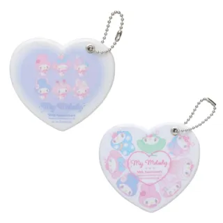 【小禮堂】Sanrio 三麗鷗 美樂蒂 50周年紀念 滑蓋式隨身鏡附吊鏈 愛心款(平輸品)