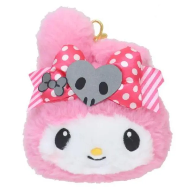【小禮堂】雙11 Sanrio 三麗鷗 絨毛大臉造型伸縮票卡包  粉黑派對 美樂蒂 酷洛米(平輸品)