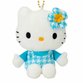 【小禮堂】雙11 Sanrio 三麗鷗 Hello Kitty 絨毛玩偶吊飾 淺藍千鳥 變裝50週年(平輸品)