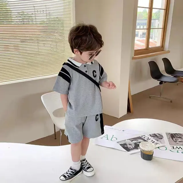 【安朵童舖】現貨韓版polo襯衫上衣短褲兒童兩件式套裝男童衣服褲子男孩短袖套裝(04/016/30)