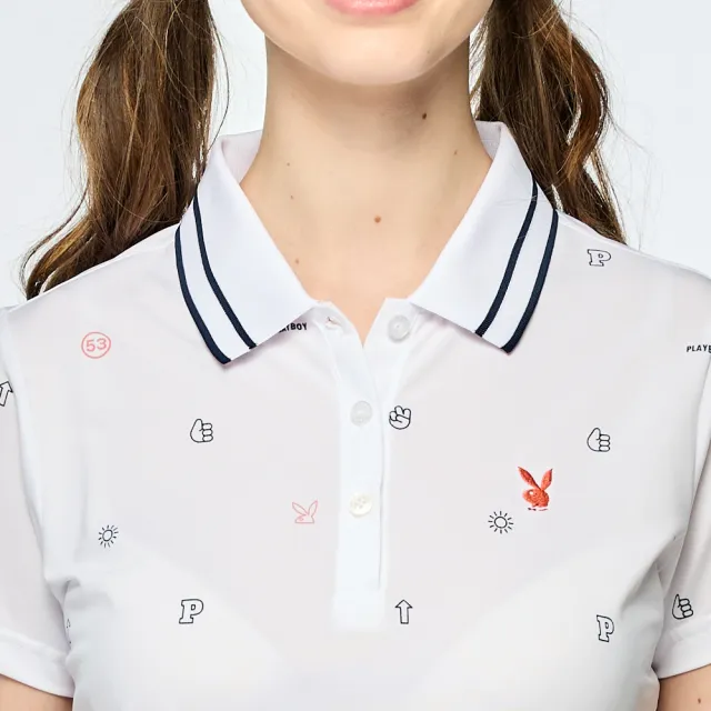 【PLAYBOY GOLF】女款吸濕排汗抗UV短袖POLO衫-白(高爾夫球衫/KA25110-87)