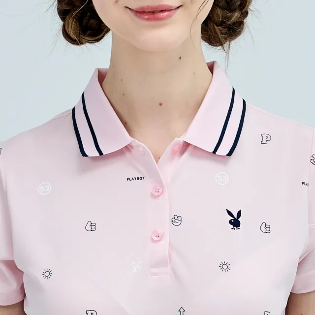 【PLAYBOY GOLF】女款吸濕排汗抗UV短袖POLO衫-粉(高爾夫球衫/KA25110-15)