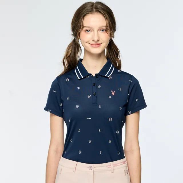 【PLAYBOY GOLF】女款吸濕排汗抗UV短袖POLO衫-深藍(高爾夫球衫/KA25110-58)
