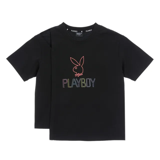 【PLAYBOY】OVERSIZE寬版落肩T-SHIRT(黑色)
