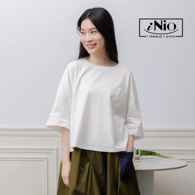 【iNio 衣著美學】短袖上衣 現貨 簡約圓領 五分袖上衣(CEW1013)