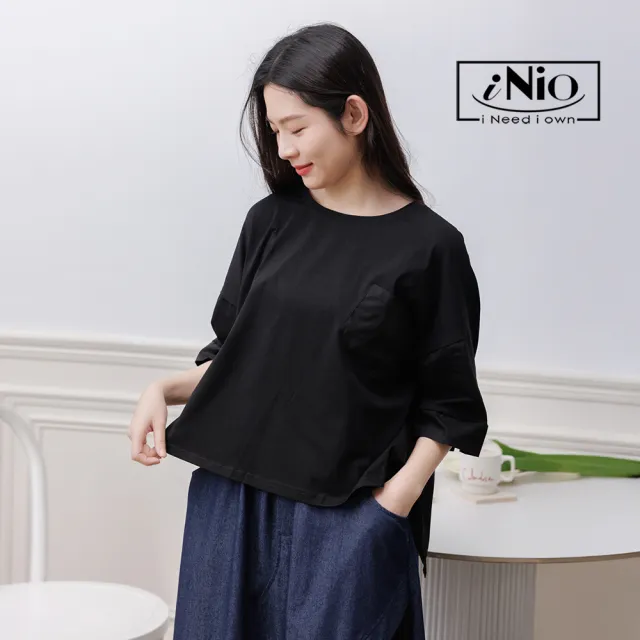 【iNio 衣著美學】短袖上衣 現貨 簡約圓領 五分袖上衣(CEW1013)