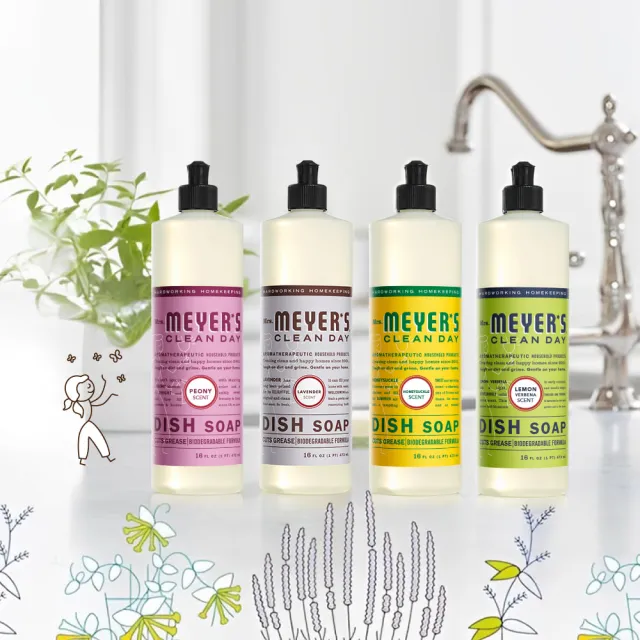 【Mrs.Meyers梅耶夫人】香氛洗碗精系列473ml(西洋牡丹/草本/檸檬馬鞭草/金銀花/薄荷)
