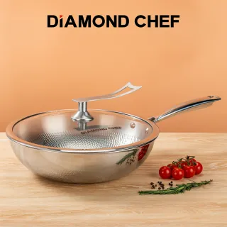 【DIAMOND CHEF】純鈦輕量不沾鍋/炒鍋32CM(鈦鍋/附可站立鍋蓋/不挑爐具)