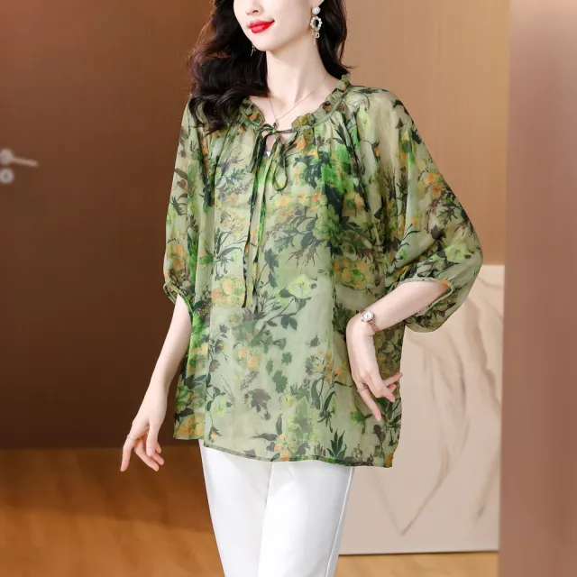 【ALLK 歐楷】新品 印花長上衣 花色(尺寸L-XXL/中大尺碼/涼爽/透氣)