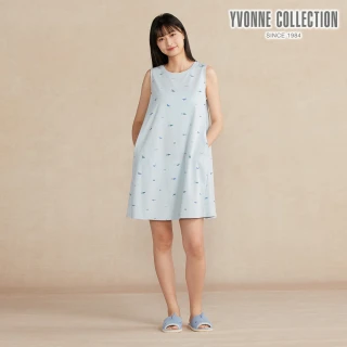 【YVONNE 以旺傢飾】鯊魚印花拼接無袖洋裝-浮水藍