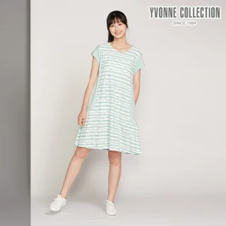 【YVONNE 以旺傢飾】凸條提花拼接短袖洋裝-薄荷綠