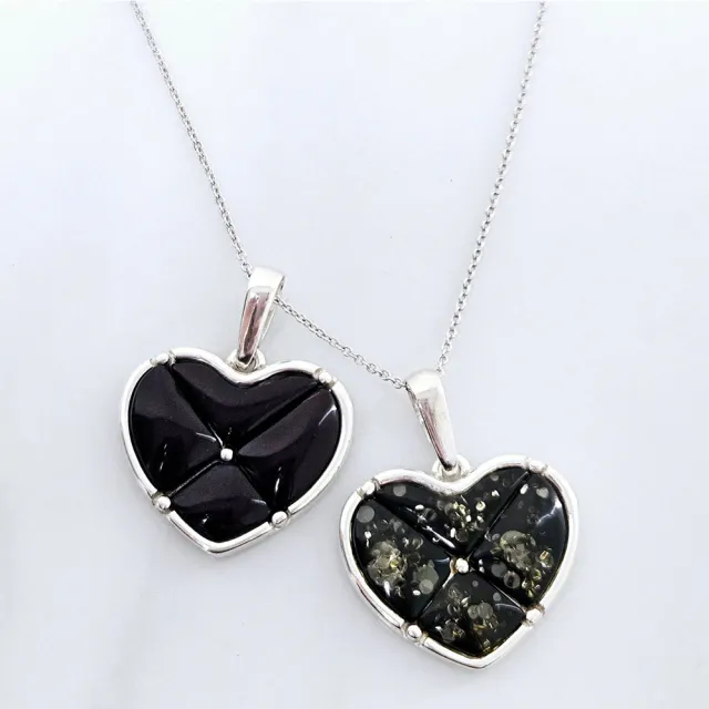 【昕頤珠寶】愛心拼鑲琥珀墜鍊