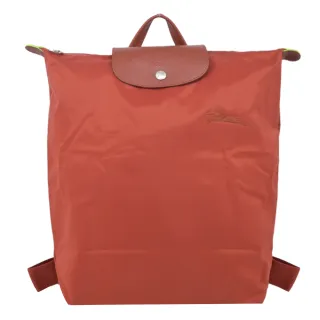 【LONGCHAMP】LE PLIAGE GREEN系列刺繡再生尼龍摺疊後背包(中/栗子紅)