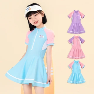【橘魔法】愛心LOVE前拉鍊連身泳衣(內有安全褲 女童 泳裝 青少女 學生 快乾 速乾)