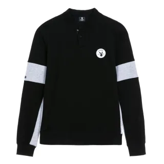 【PLAYBOY】袖拼接立領V字上衣(黑色)