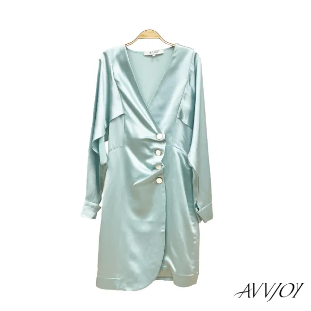 【AVVJOY 艾薇卓爾】V領褶扣披肩式洋裝(連衣 衣裙 洋裝 花洋 連衣裙 洋裝長 碎花洋 連身裙 G52314-1014)