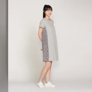 【YVONNE 以旺傢飾】莫代爾棉拼接短袖洋裝-迷霧灰