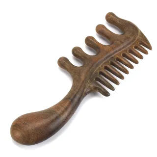 【晨豐商行】天然金絲檀木/五齒圓頭兩用經絡梳/刮痧按摩養生梳/頭皮按摩/原木梳(五齒圓頭兩用經絡梳)