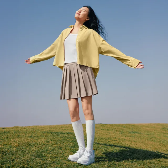 【GAP】女裝 短版翻領長袖襯衫-黃色(740381)