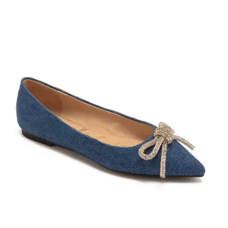 【Pineapple Outfitter】羊皮鑽面蝴蝶結尖頭平跟鞋 FREJ(深藍色)