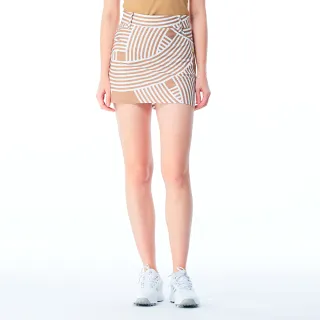 【KING GOLF】網路限定款-女款滿版纏繞條紋A LINE短裙/高爾夫球裙(卡其色)