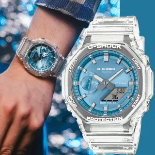 【CASIO 卡西歐】G-SHOCK 半透明感金屬蒸鍍工藝雙顯電子錶 畢業禮物 送禮(GA-2100BM-7A2)