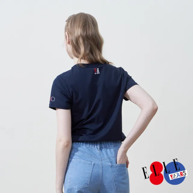 【ELLE ACTIVE】女款 封面拼貼印花短袖T恤-深藍色(EA25S2F1614-39)