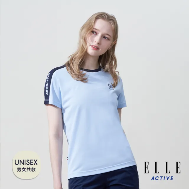 【ELLE ACTIVE】女款 印花剪接圓領短袖T恤-淺藍色(EA25S2F1606-31)