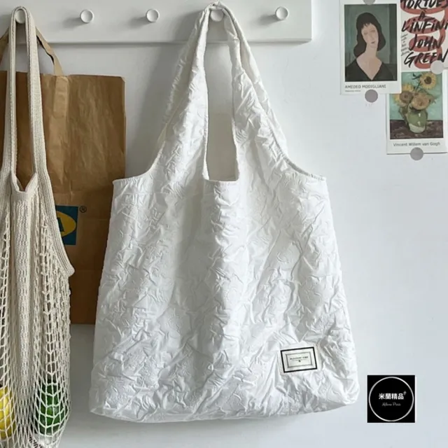 【米蘭精品】現貨+預購 手提包帆布肩背包托特包側背包單肩包隨身女包(休閒百搭壓花朵5色74jn53)
