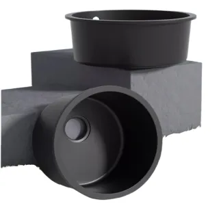 【Gtrefa旗艦店】石英石圓形水槽 配辛美爾升降抽拉龍頭(水槽 洗碗槽 嵌入水槽 廚房水槽 吧檯水槽 預購15天)