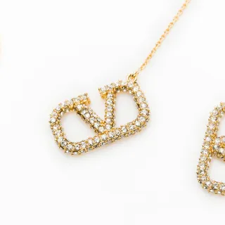 【Valentino Rudy 范倫鐵諾.路迪】金色鑲晶logo雙垂鏈式耳環