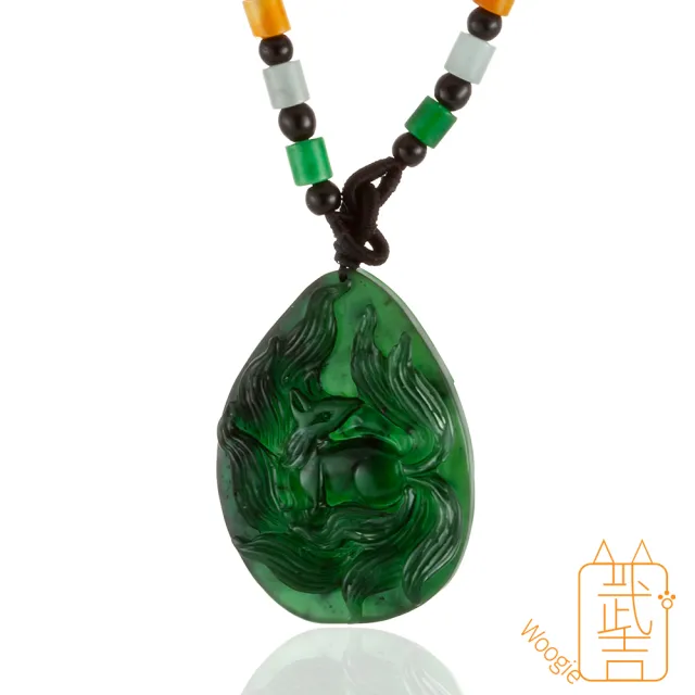【Woogie武吉珠寶】特級酒瓶綠岫玉雕刻項鍊(九尾兩款可選)