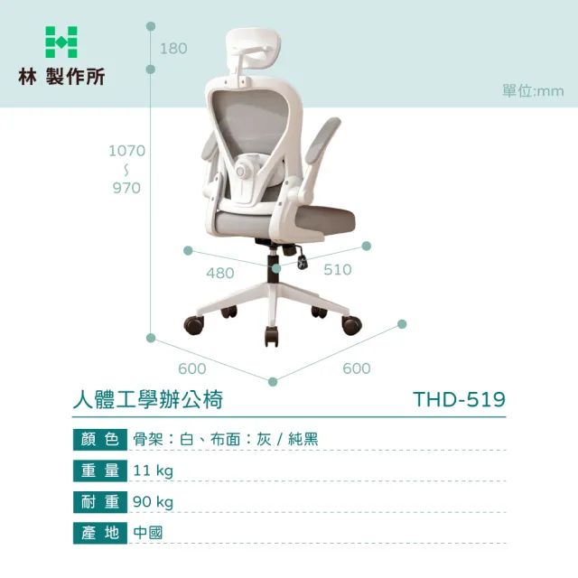 【林製作所】人體工學透氣辦公椅-可後仰-有頭枕(雙色可選 電腦椅 電競椅 升降椅 學習椅 旋轉椅 網椅)