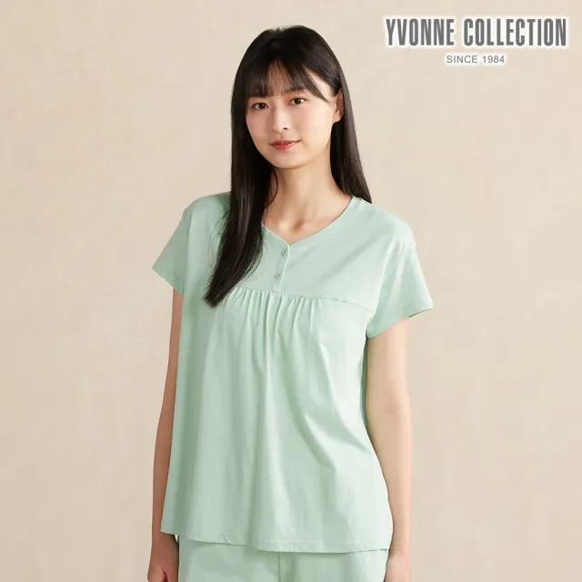 【YVONNE 以旺傢飾】蘆薈纖維半開襟短袖上衣-灰綠