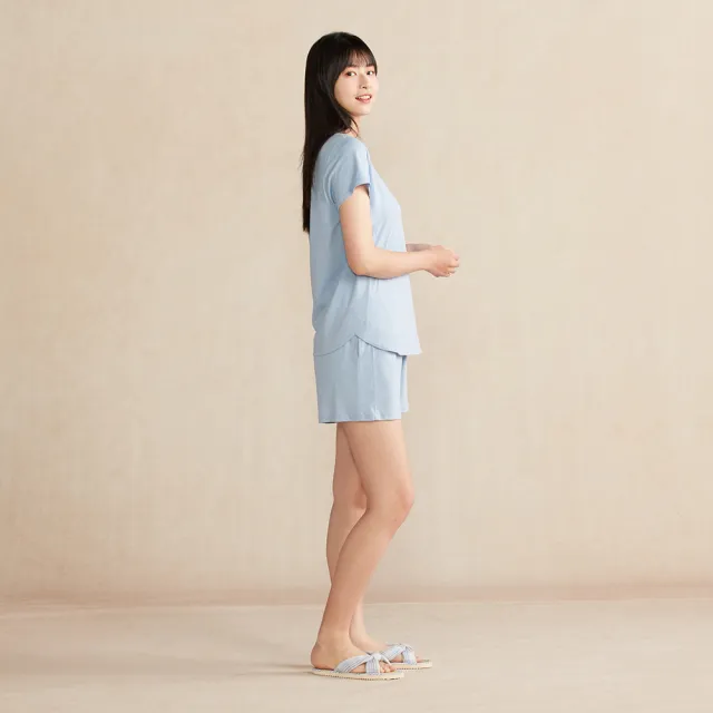 【YVONNE 以旺傢飾】蘆薈纖維愛心網印短袖上衣-海島藍