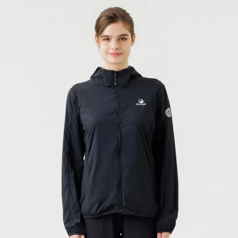 【Hilltop 山頂鳥】超輕量超潑水抗UV彈性外套 可收納 女款 黑｜PS02XFG6ECA0