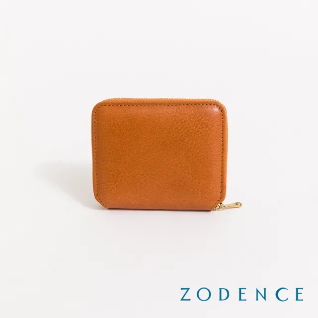 【ZODENCE 佐登司】HAN義大利植鞣革拉鏈簡式短夾(經典駝)