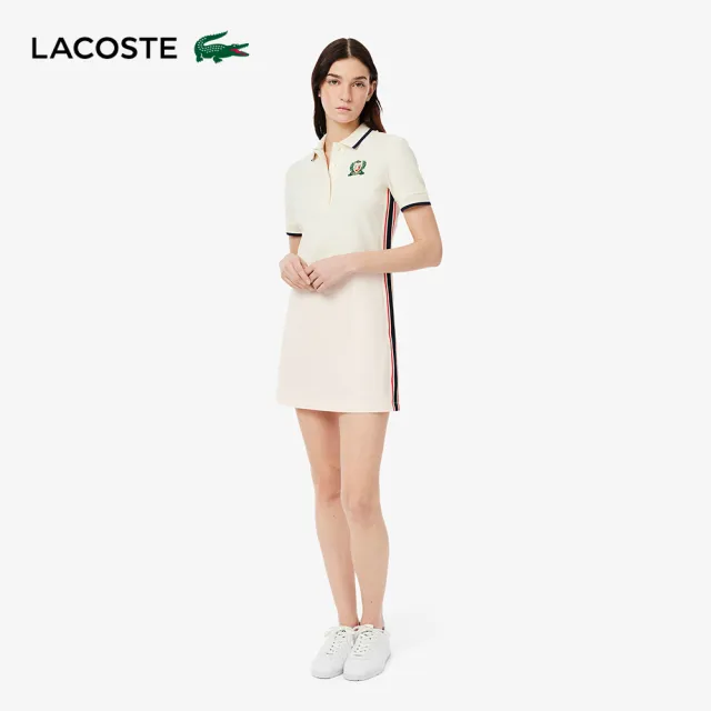 【LACOSTE】女裝-法國製撞色修身Polo洋裝(米色)