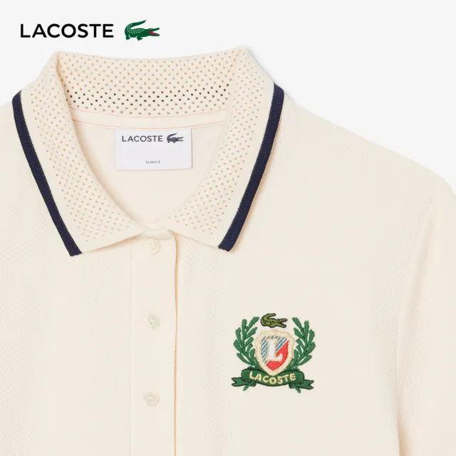 【LACOSTE】女裝-法國製撞色修身Polo洋裝(米色)