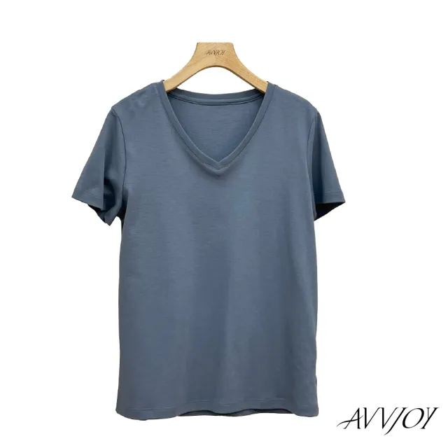 【AVVJOY 艾薇卓爾】百搭V領素色棉質短袖(上衣 短袖 大學t 短袖上衣 短袖t恤 寬鬆上衣 CL2317034)（其他規格）