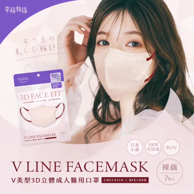 【明基健康生活】幸福物語 V美型3D立體醫療口罩7片x4包組(日本版型+微寬耳繩 100%可回收材質)
