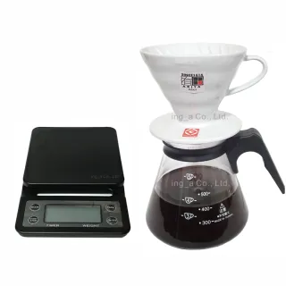 【HARIO】V60 1-4人份有田燒陶瓷濾杯+Inga 咖啡 計時電子秤(附贈 台製耐熱咖啡壺)