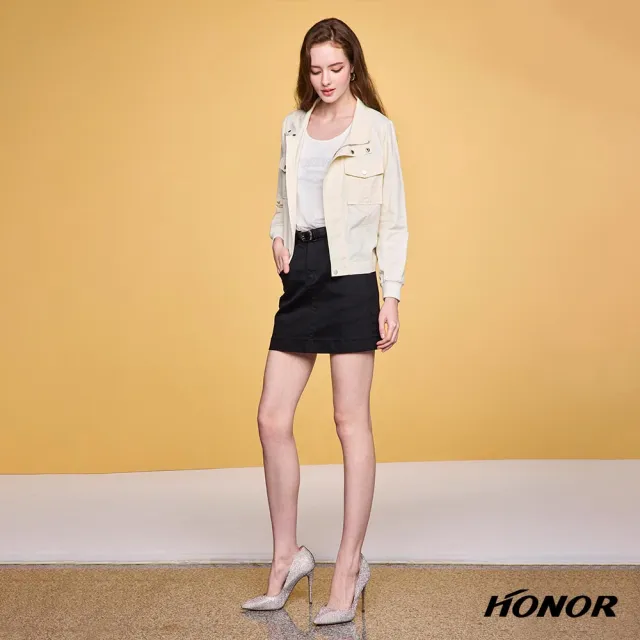 【HONOR 山形屋】出清品 簡約標誌高腰修身短裙-白/黑(限定出清)