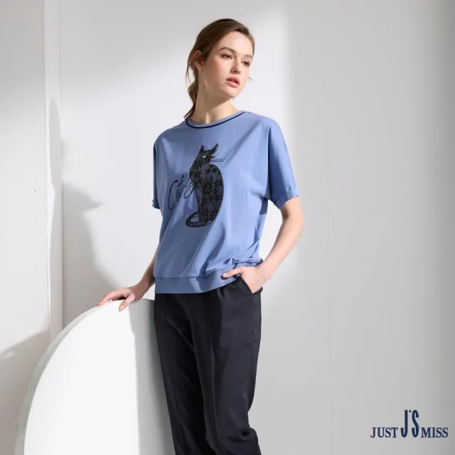 【Just J’S Miss】圓領蕾絲圖騰貓短袖棉T J24S2612