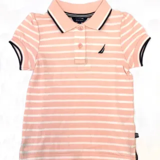 【NAUTICA KIDS】女童粉白條POLO衫(Nautica kids POLO衫)